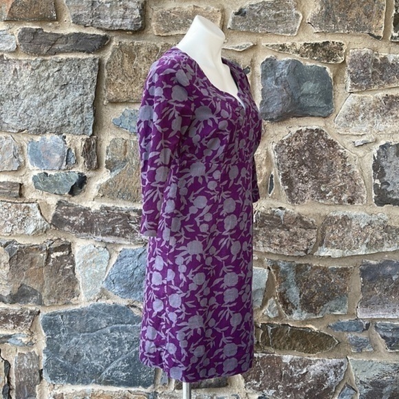 Boden Slit Neck Printed Corduroy Sheath Dress in Purple & Gray Size 6 Regular - Picture 3 of 8